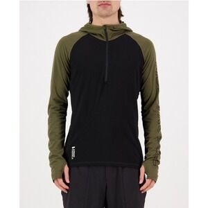 Mons Royale Temple Tech Men's Hooded Zip Top dark olive black S